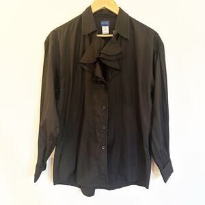 Kenzo Black Ruffle Front Button Up Shirt sz 38